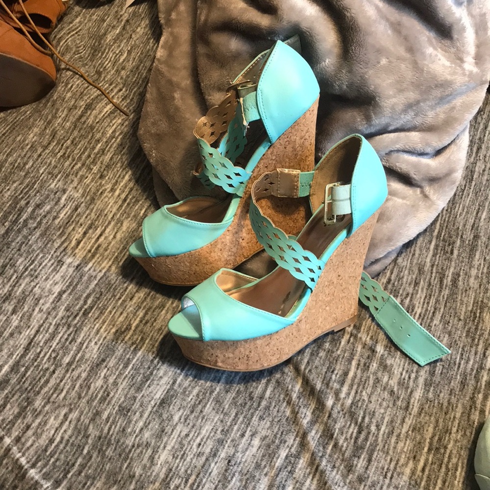 Teal wedge heels